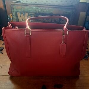 Coach Tote, Vintage Legacy #9426, Red Leather Shoulder Bag Laptop Case, 2000s